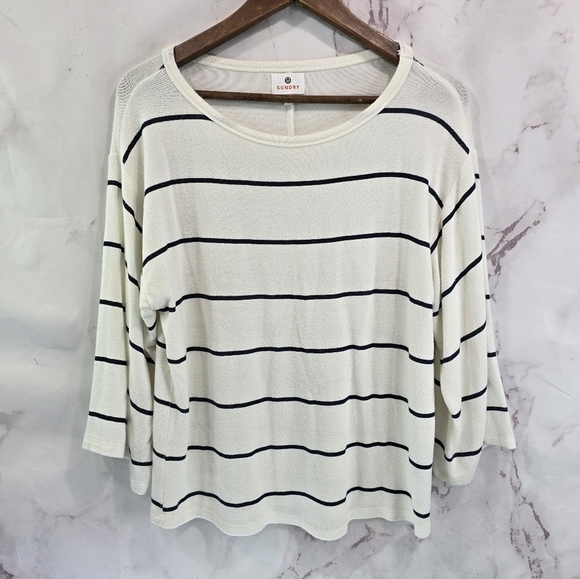Sundry Shirt Womens Small 1 White Striped Long Sleeve Tee T Top Drop Shoulder - Picture 1 of 11